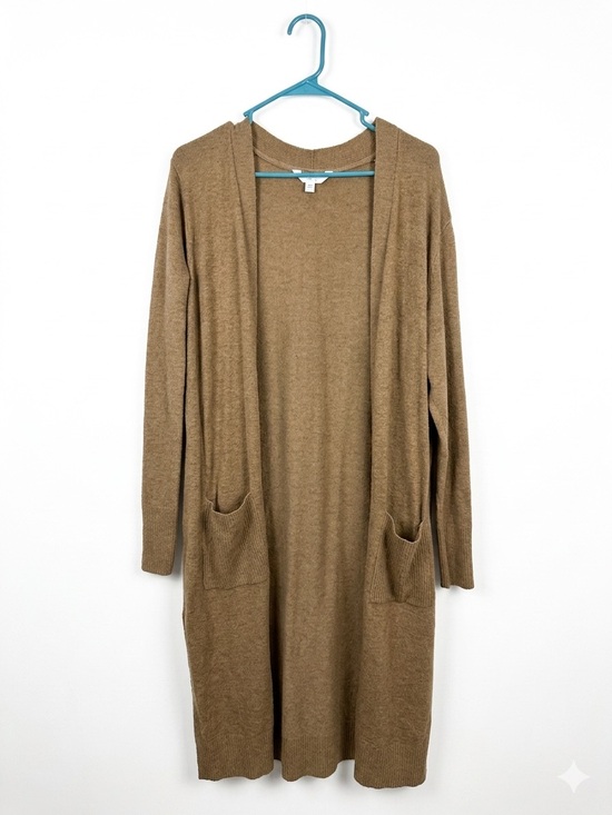 Time and Tru Sweaters - Time and Tru Long Open-Front Cardigan in Camel Brown